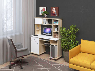 Компьютерный стол Премиум Компас-6 (дуб сонома/белый текстурный)