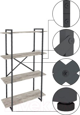Стеллаж Gutta 4 полки 151x92x34 (патина черный)