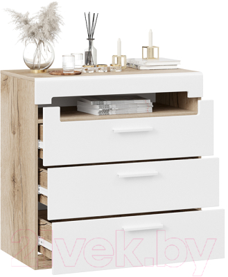 Комод ТриЯ Фьюжн ТД-260.04.01 (белый глянец/дуб делано)