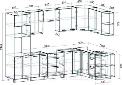 Готовая кухня Интерлиния Мила Лайт 1.68x3.0 правая без столешницы