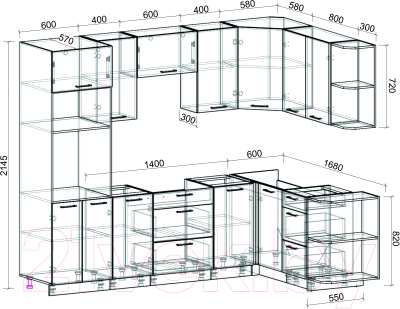 Готовая кухня Интерлиния Мила Лайт 1.68x2.6 правая без столешницы