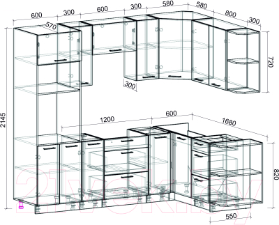 Готовая кухня Интерлиния Мила Лайт 1.68x2.4 правая без столешницы