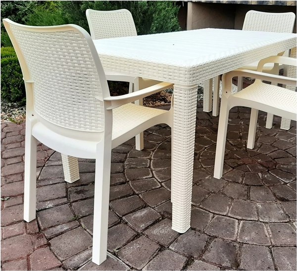 Стол пластиковый Ingreen Rattan / ING6184СЛВ (сливочный)