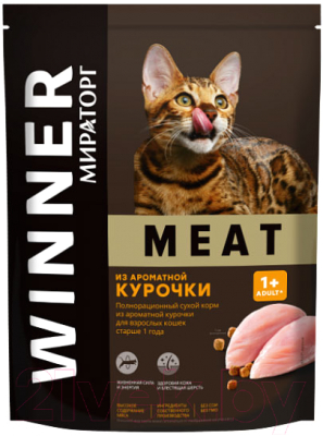 Сухой корм для кошек Winner Мираторг Meat для взрослых старше 1 года с ароматной курочкой /1010022538 - фото