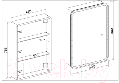 Шкаф с зеркалом для ванной Пекам Marta 50x80 / MartaBox-50x80 (с сенсором на прикосновение)