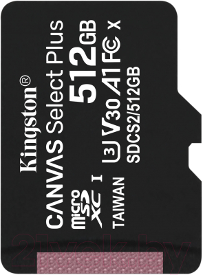 Карта памяти Kingston micSDXC Canvas Select Plus 100R A1 C10 512GB (SDCS2/512GBSP) - фото