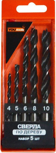 Набор сверл Yourtools По дереву 4/5/6/8/10мм - фото