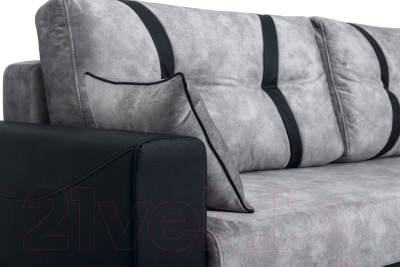 Диван KRONES Цезарь (велюр/экокожа, серый/черный)