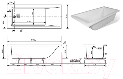 Ванна из искусственного мрамора Эстет Дельта 190x90 / ФР-00001684