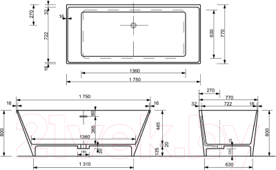 Ванна из искусственного мрамора Эстет Манхэттен 175x77 / ФР-00006566