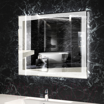 Зеркало Пекам Lines 100x80 / Lines-100x80dcl (с подсветкой, сенсором на взмах руки, часами)