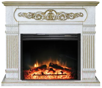 Каминокомплект Смолком San Marino MB/JUP/SYM26 + Jupiter FX N Black (белый дуб/патина золото) - фото