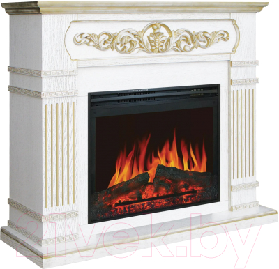 Каминокомплект Смолком San Marino MB/JUP/SYM26 + Jupiter FX N Black (белый дуб/патина золото)