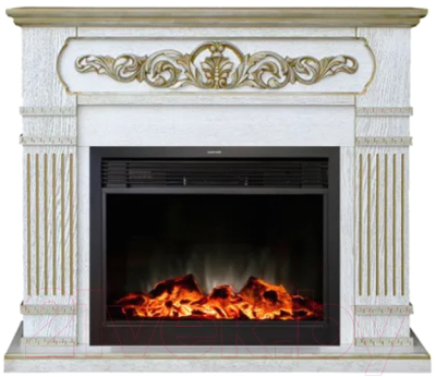 Каминокомплект Смолком San Marino MB/JUP/SYM26 + Moonblaze Deluxe-s BL LT (белый дуб/патина золото) - фото