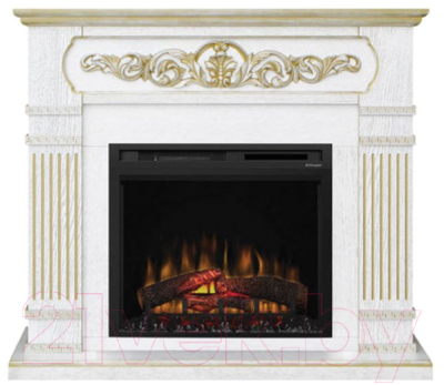 Каминокомплект Смолком San Marino MB/JUP/SYM26 + XHD28L-INT (белый дуб/патина золото) - фото