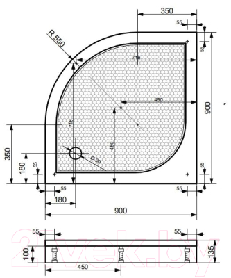 Экран для душевого поддона Эстет Омега 90x90 / ФР-00000890
