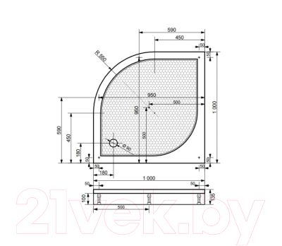 Экран для душевого поддона Эстет Омега 100x100 / ФР-00000889