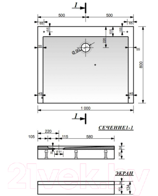 Экран для душевого поддона Эстет Каппа 100x80 / ФР-00000962