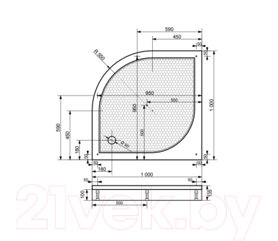 Душевой поддон Эстет Омега 100x100 / ФР-00000763