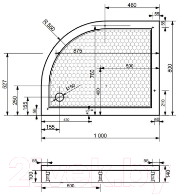 Душевой поддон Эстет Омега 100x80 R / ФР-00000767