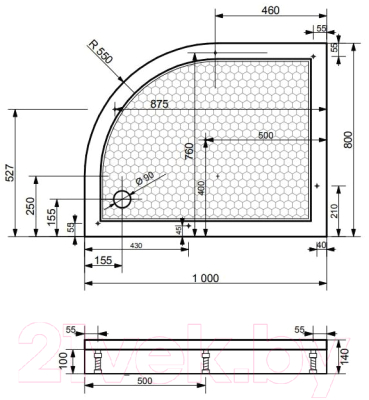 Душевой поддон Эстет Омега 100x80 L / ФР-00000768