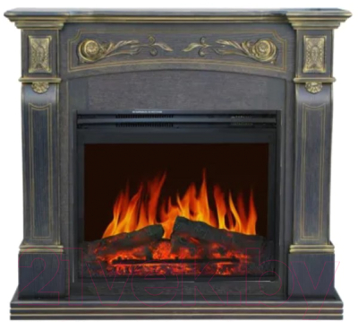 Каминокомплект Смолком Turin MB/JUP/SYM26 + Jupiter FX N Black (темный орех/патина золото) - фото