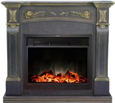 Каминокомплект Смолком Turin MB/JUP/SYM26 + Moonblaze Deluxe-s BL LT (темный орех/патина золото) - фото