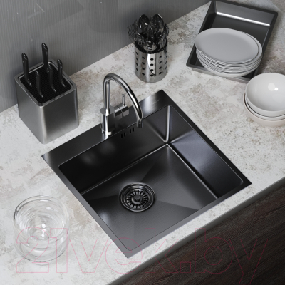 Мойка кухонная Mixline Pro 547230 (черный графит, с сифоном)