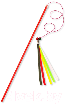 Игрушка для кошек Сибирская кошка Удочка-дразнилка Погремушки с лентами - фото