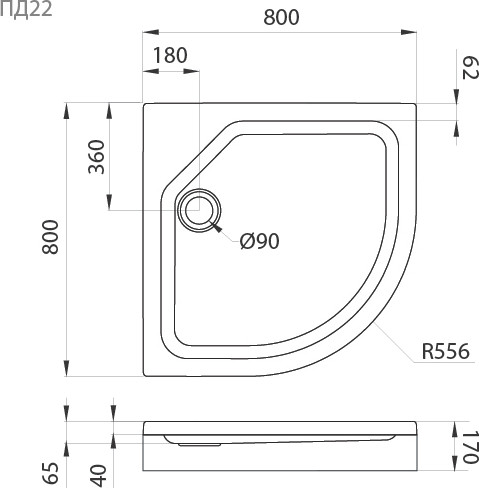 Душевой поддон Triton Полукруглый ПД22 80x80