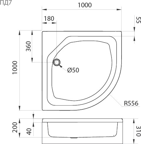 Душевой поддон Triton Полукруг ПД7 100x100