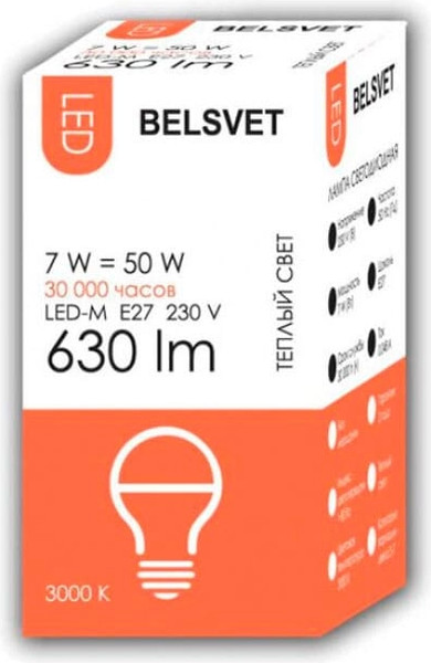 Лампа Belsvet 7W 220V E27 3000K LED-М G45 - фото