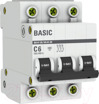 Выключатель автоматический EKF ВА 47-29 3P 6А (С) 4.5кА / mcb4729-3-06C - фото