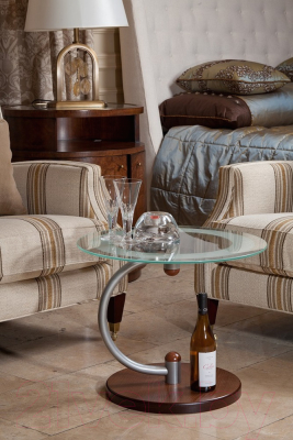 Журнальный столик Мебелик Дуэт 13Н (металлик/средне-коричневый/прозрачное стекло)