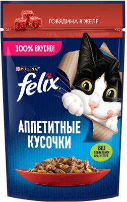 Влажный корм для кошек Felix Аппетитные кусочки с говядиной в желе - фото
