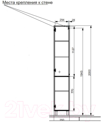 Шкаф-пенал для ванной Эстет Kare Luxe R 35x34x200 / ФР-00006000