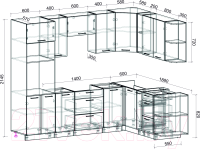 Готовая кухня Интерлиния Мила Лайт 1.88x2.6 правая без столешницы