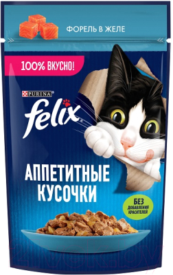 Влажный корм для кошек Felix Аппетитные кусочки с форелью в желе - фото