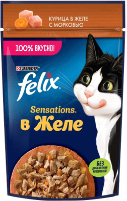 Влажный корм для кошек Felix Sensations с курицей и морковью в желе - фото