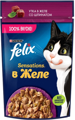 Влажный корм для кошек Felix Sensations с уткой и шпинатом в желе - фото