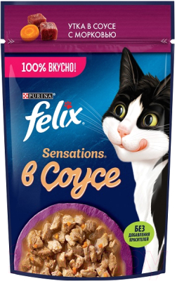 Влажный корм для кошек Felix Sensations Sauce Surprise с уткой и морковью в соусе - фото