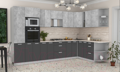 Готовая кухня Интерлиния Мила Лайт 1.88x3.4 правая без столешницы