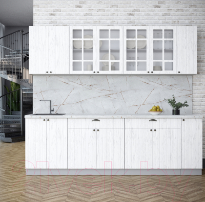 Кухонный гарнитур Интерлиния Берес 2.5А (дуб полярный/серый каспий)