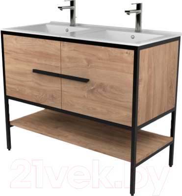 Тумба под умывальник Дабер 007 / Т7.10.2.6 (черный/дуб канзас коричневый) - фото