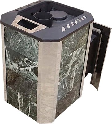 Печь-каменка Пегас 16 Стеклом в камне Змеевик (нержавеющая сталь)