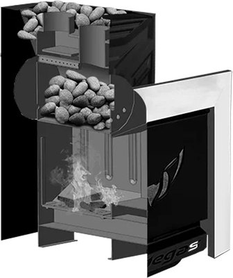 Печь-каменка Пегас 16 Стеклом в камне Змеевик (нержавеющая сталь)