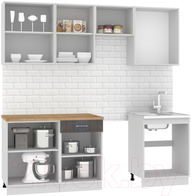 Кухонный гарнитур Mio Tesoro Экстра-лайт 2.2 (белый/береза/дуб бунратти)
