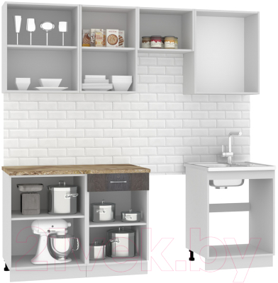 Кухонный гарнитур Mio Tesoro Экстра-лайт 2.2 (белый/береза/мадрид)