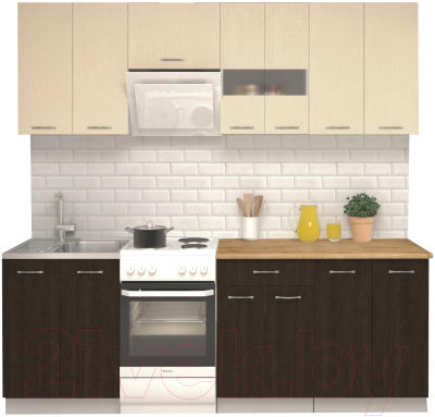 Кухонный гарнитур Mio Tesoro Экстра-лайт 2.2 (венге светлый/венге/дуб бунратти) - фото