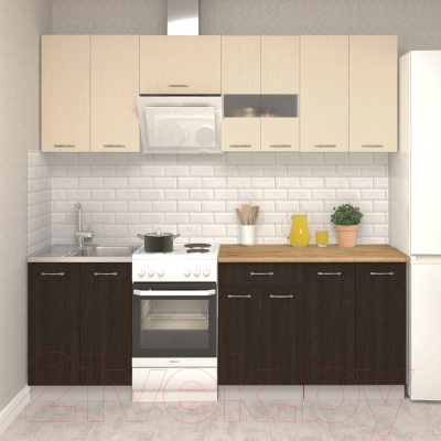 Кухонный гарнитур Mio Tesoro Экстра-лайт 2.2 (венге светлый/венге/дуб бунратти)